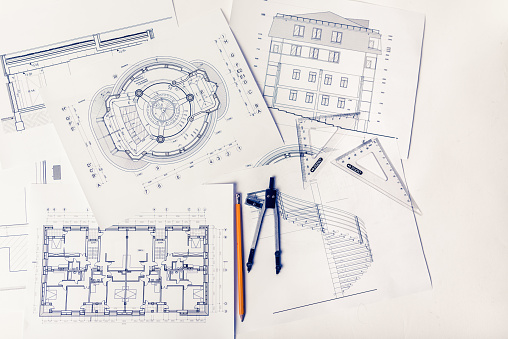 Blueprints on the architects desk