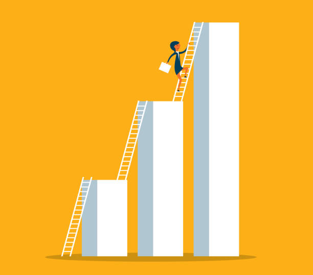 ilustrações de stock, clip art, desenhos animados e ícones de move up - businesswoman - ladder clambering struggle reaching