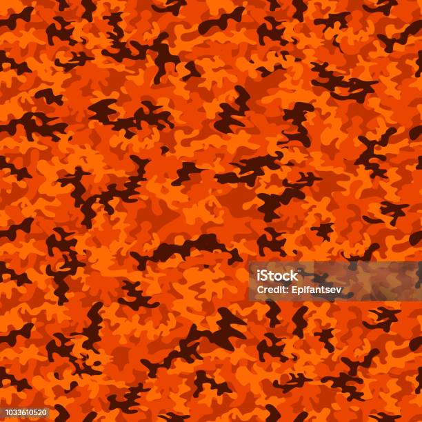 Military Camo Seamless Pattern Camouflage Backdrop In Acid Orange Stock Illustration - Download Image Now
