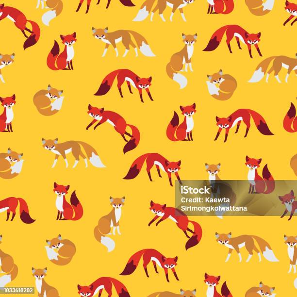 Seamless Red Fox Pattern Background Stock Illustration - Download Image Now - Fox, Cute, Animal