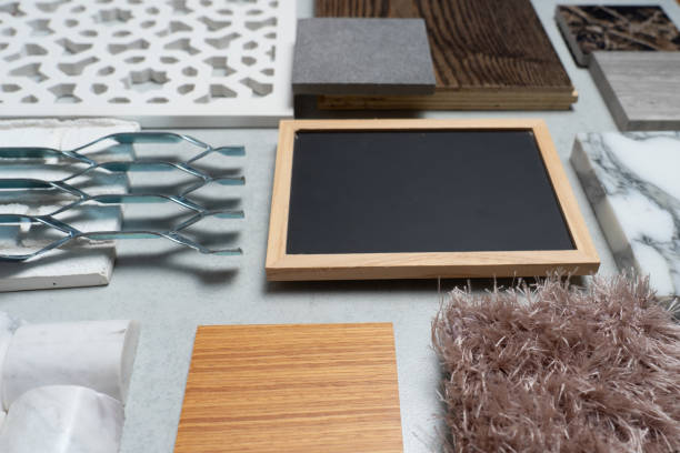 istock samples of material, wood , on concrete table.Interior design select material for idea. 1033623146