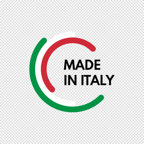 ilustraciones, imágenes clip art, dibujos animados e iconos de stock de hecho en italia, semicírculos vector logo en fondo transparente - italiano-idioma