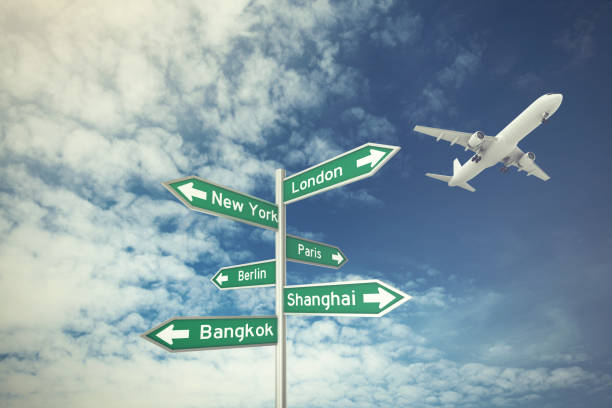 istock Travel destinations direction sign airplane 1033638230