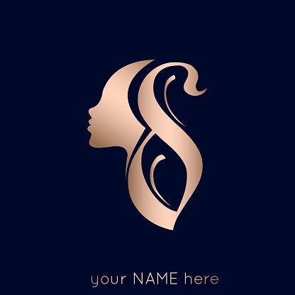 Cosmetics, Spa, Beauty and Hair salon lettering logo with woman portrait