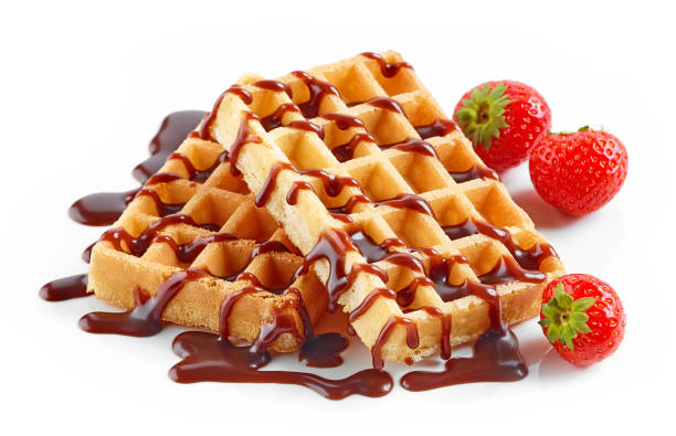 istock waffles with strawberries and chocolate sauce 1033648376