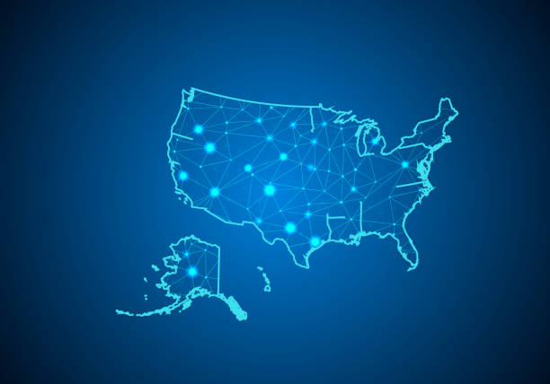 istock Abstract mash line and point scales on dark background with Map of usa. Wire frame 3D mesh polygonal network line, design sphere, dot and structure. communications map of usa.Vector illustration 1033677458