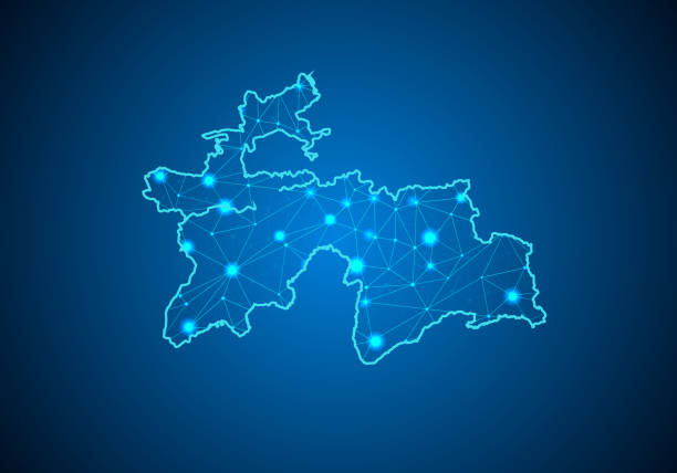 istock Abstract mash line and point scales on dark background with Map of tajikistan. Wire frame 3D mesh polygonal network line, design sphere, dot and structure. communications map of tajikistan. Vector. 1033677796