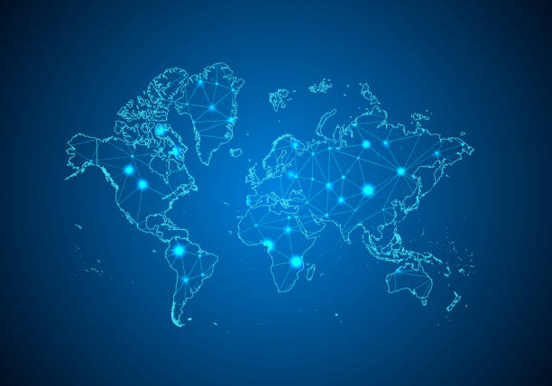 istock Abstract mash line and point scales on dark background with Map of world. Wire frame 3D mesh polygonal network line, design sphere, dot and structure. communications map of world.Vector illustration 1033677950
