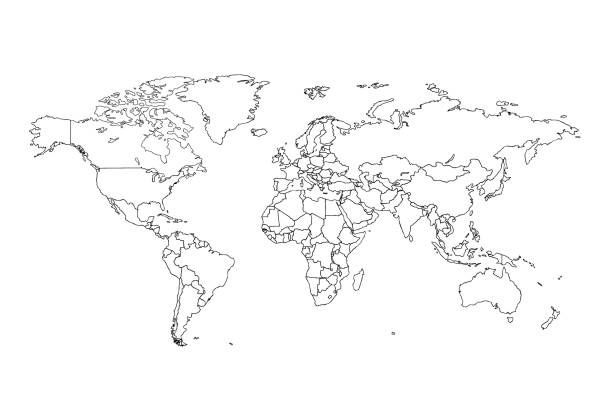 세계 지도 벡터입니다. 세계 지도의 윤곽 - 윤곽 그리기 stock illustrations