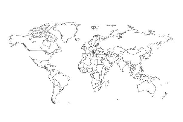 ilustrações de stock, clip art, desenhos animados e ícones de world map vector. contour of world map - desenho do contorno