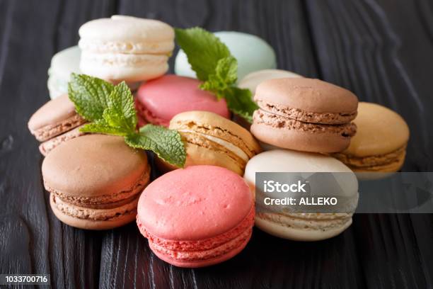 Beautiful Colored Macaroons In The Assortment Closeup On The Table Horizontal Stock Photo - Download Image Now
