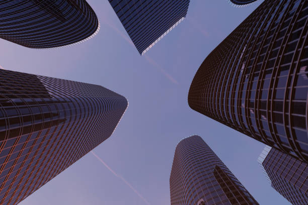istock 3D Illustration Skyscrapers from a low angle view. Architecture glass high buildings. skyscrapers in a finance district 1033701148