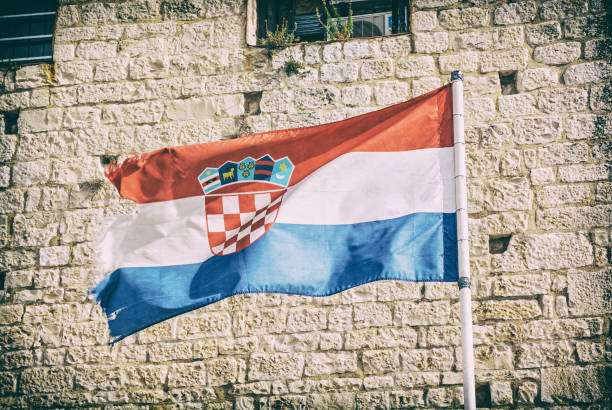 石背景、アナログ フィルターのクロアチアの旗 - 11321 ストックフォトと画像