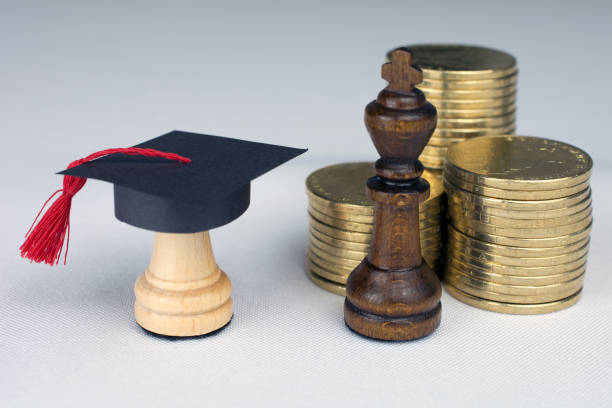 istock white chess piece in a graduation cap on white background, 1033707422