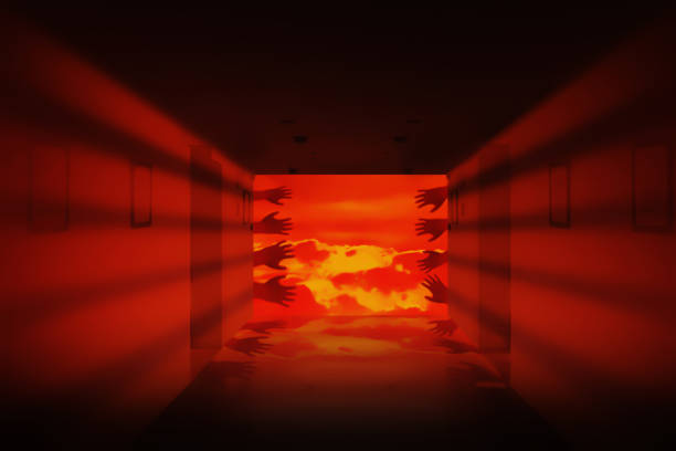 Halloween background meaning of opening dimension to hell with evil hands.