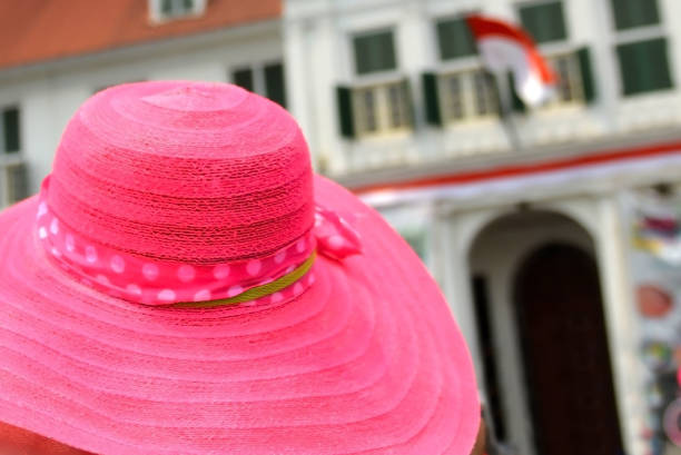 Mature smiling hispanic woman in sunhat at French countryside