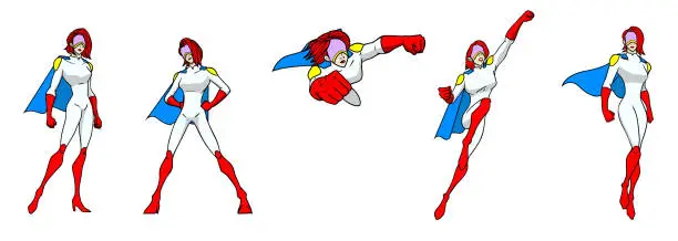 Vector illustration of Vector Female Superhero Set