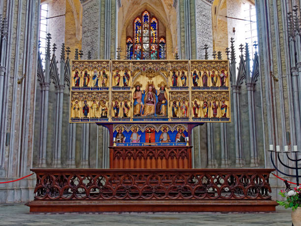 Marienkrönungsaltar - medieval Saint Mary altar in the city church of Stralsund, Germany.