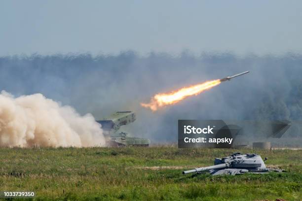 Launching Military Rockets In The Woodlands War Shot Defense Attack Stock Photo - Download Image Now