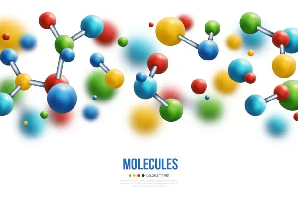 Vector illustration of Colorful 3d molecules border