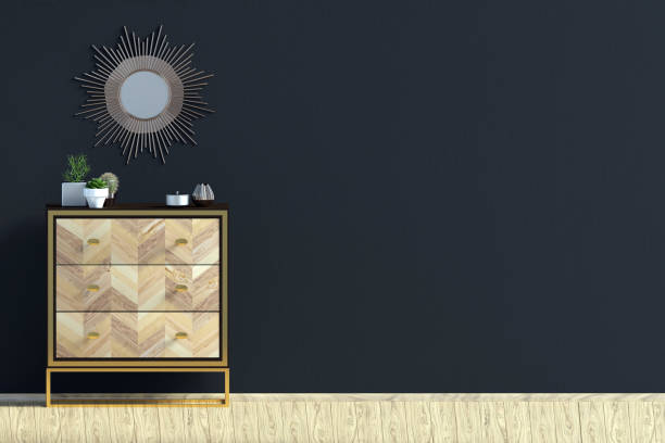 istock Modern interior with dresser.Wall mock up. 3d illustration. 1033762186