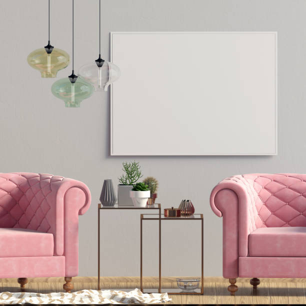 istock Modern interior with coffee table and chair. Poster mock up. 3d illustration. 1033762196