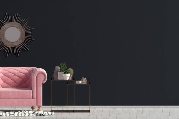 istock Modern interior with coffee table and chair. Wall mock up. 3d illustration. 1033762206