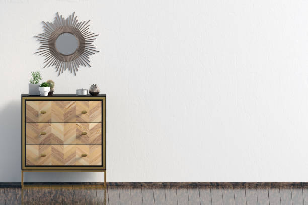 istock Modern interior with dresser.Wall mock up. 3d illustration. 1033762220