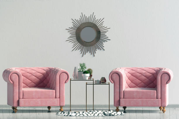 istock Modern interior with coffee table and chair. Wall mock up. 3d illustration. 1033762228