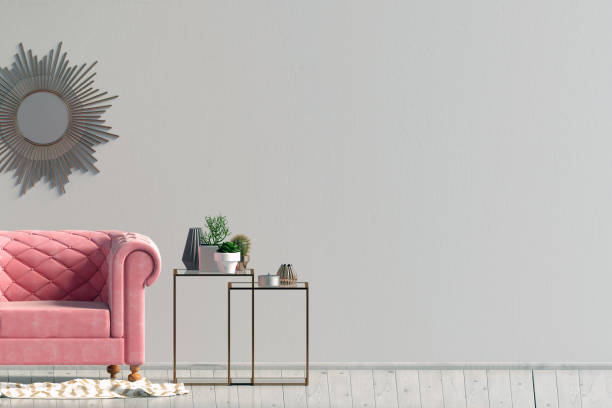 istock Modern interior with coffee table and chair. Wall mock up. 3d illustration. 1033762284