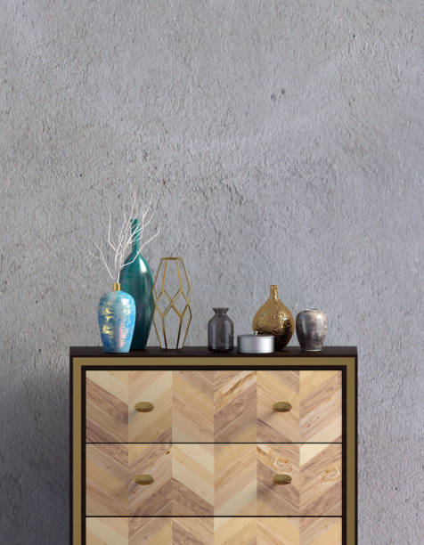 istock Modern interior with dresser. Wall mock up. 3d illustration. 1033762410