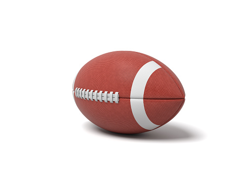 3d rendering of a red oval ball for American football on a white background. Team sport. Football and rugby. Scoring goals.