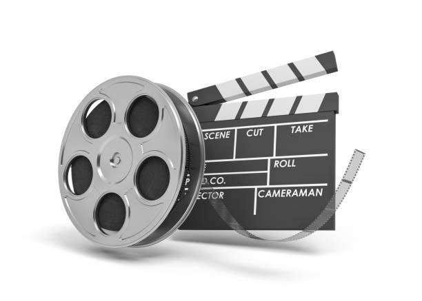 istock 3d rendering of a video reel and black clapperboard with empty fields on white background. 1033765834
