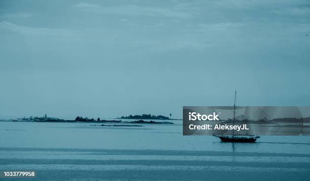 View Of The Baltic Sea With Islands And Sailing Ships In The Evening Stock Photo - Download Image Now