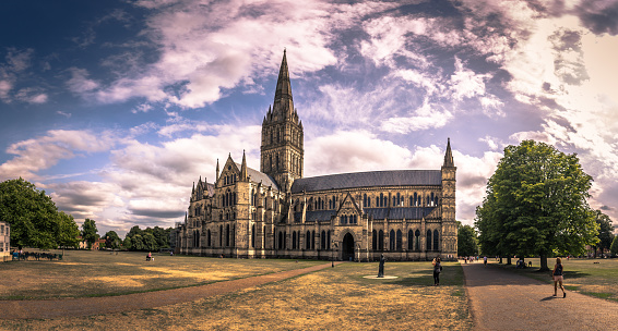 Salisbury - August 07, 2018: Ancient cathedral of Salisbury, England