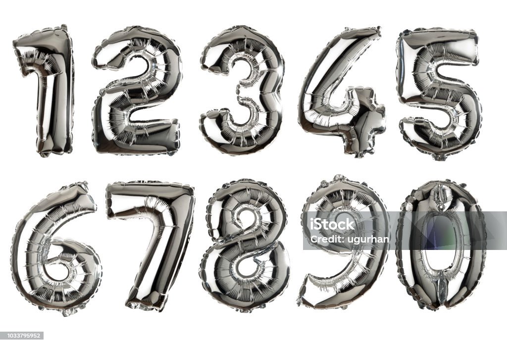 Silver colored air balloon numbers Balloon Stock Photo