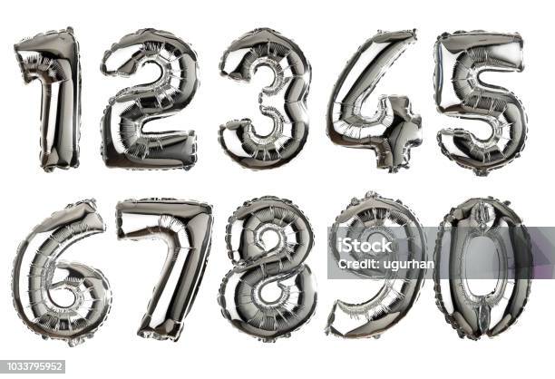 Silver Colored Air Balloon Numbers Stock Photo - Download Image Now - Balloon, Number, Silver Colored
