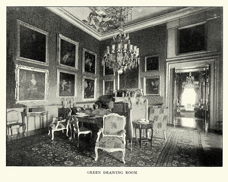 Vintage photograph of Green Drawing Room, Blenheim Palace, late 19th Century