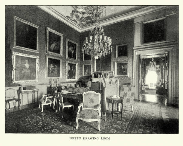 verde, sala de estar, o palácio de blenheim, final do século xix - blenheim - fotografias e filmes do acervo