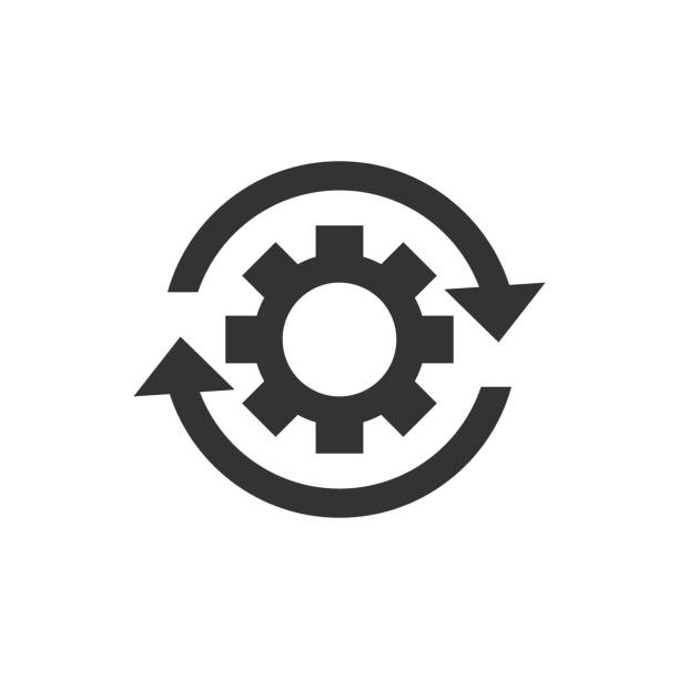 Workflow process icon in flat style. Gear cog wheel with arrows vector illustration on white isolated background. Workflow business concept. Workflow process icon in flat style. Gear cog wheel with arrows vector illustration on white isolated background. Workflow business concept. organized stock illustrations