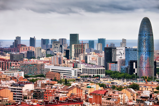 Barcelona downtown city skyline in Catalonia, Spain, financial district.