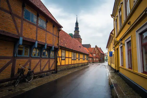 Ystad - October 22, 2017: The historic center of the town of Ystad in Skane, Sweden