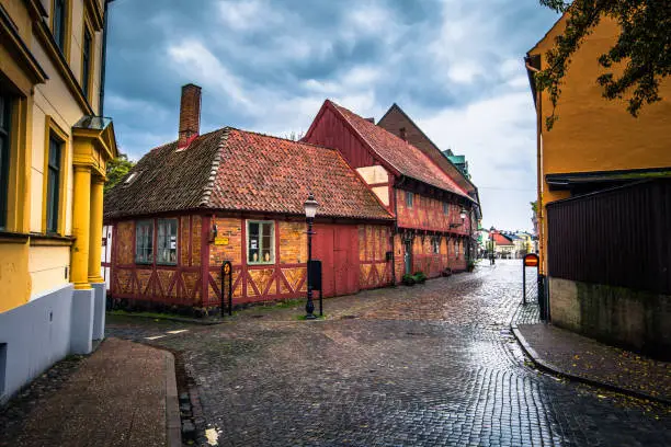 Ystad - October 22, 2017: Historic center of the town of Ystad in Skane, Sweden