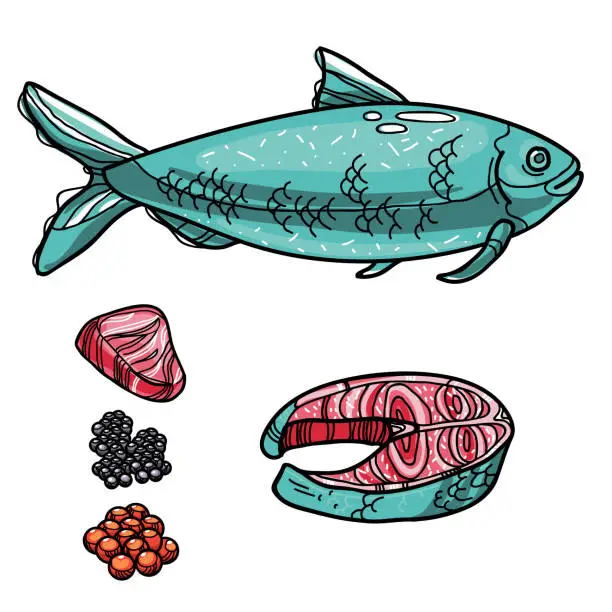 Vector illustration of Bluefish with products