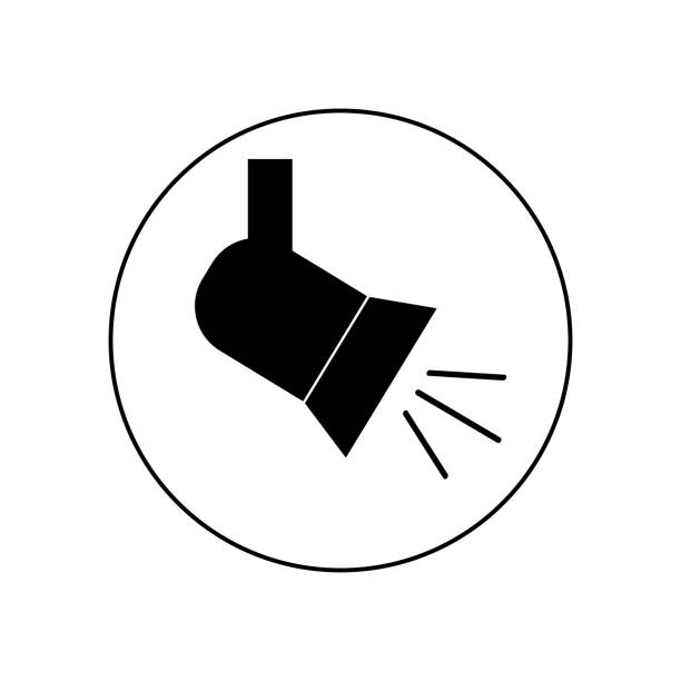 suchscheinwerfer symbol symbol im kreis auf weißem hintergrund - strobe light stock-grafiken, -clipart, -cartoons und -symbole