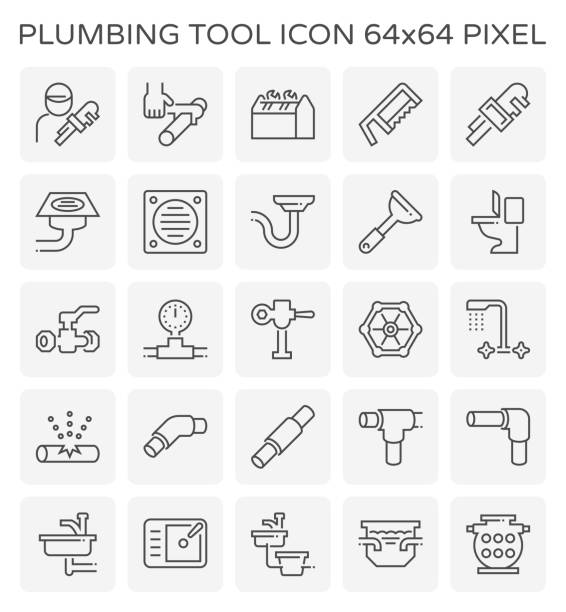 ilustrações, clipart, desenhos animados e ícones de ícone de encanador encanamento - sink toilet bathtub installing