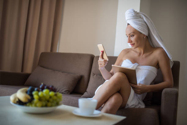 istock Morning coffee with tablet in hands 1033829820