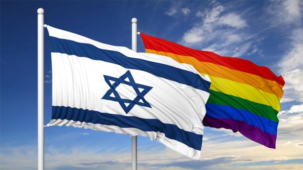 istock 3d rendering gay flag with Israel flag 1033830500