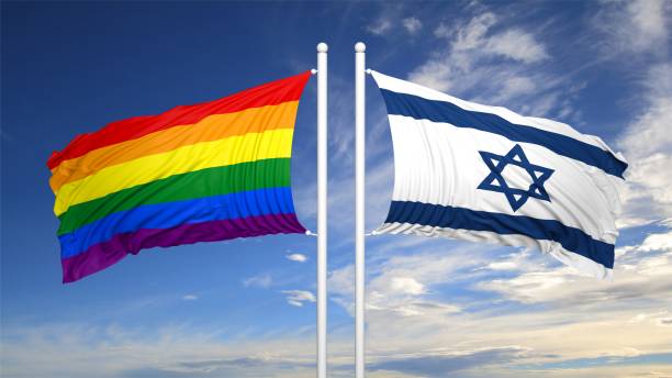 istock 3d rendering gay flag with Israel flag 1033830502