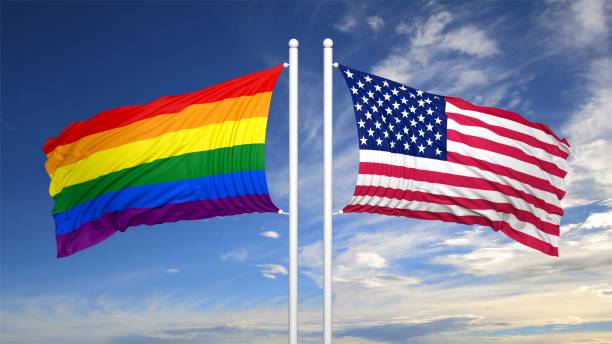 istock 3d rendering gay flag with USA flag 1033830534